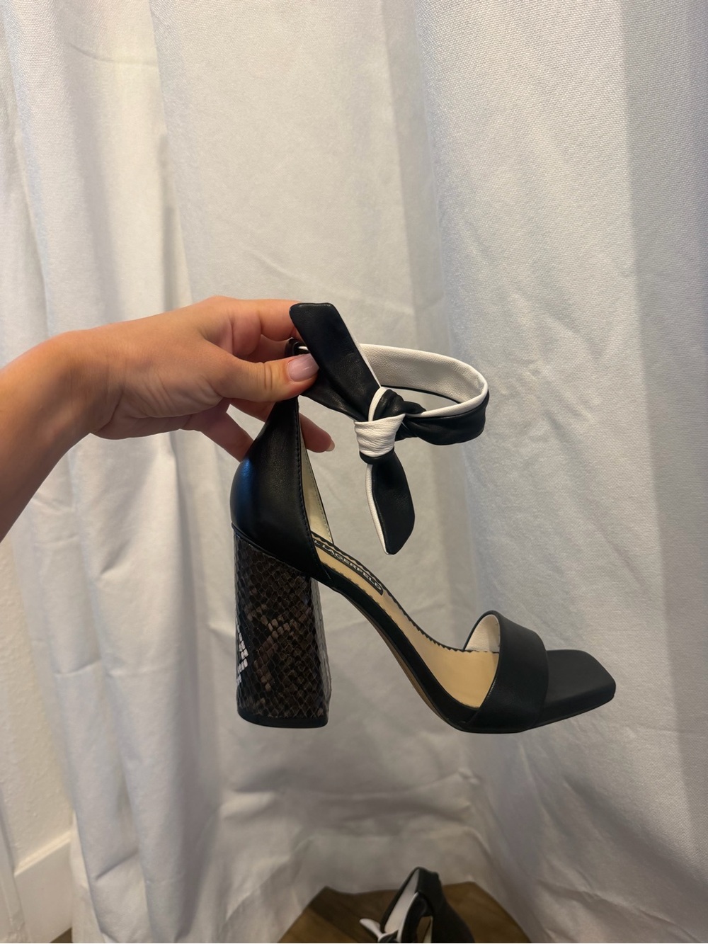Karl Lagerfeld Black and White Ankle-Tie Block Heel Sandal